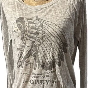 Women’s Gray Obey Graphic Long Sleeve Top